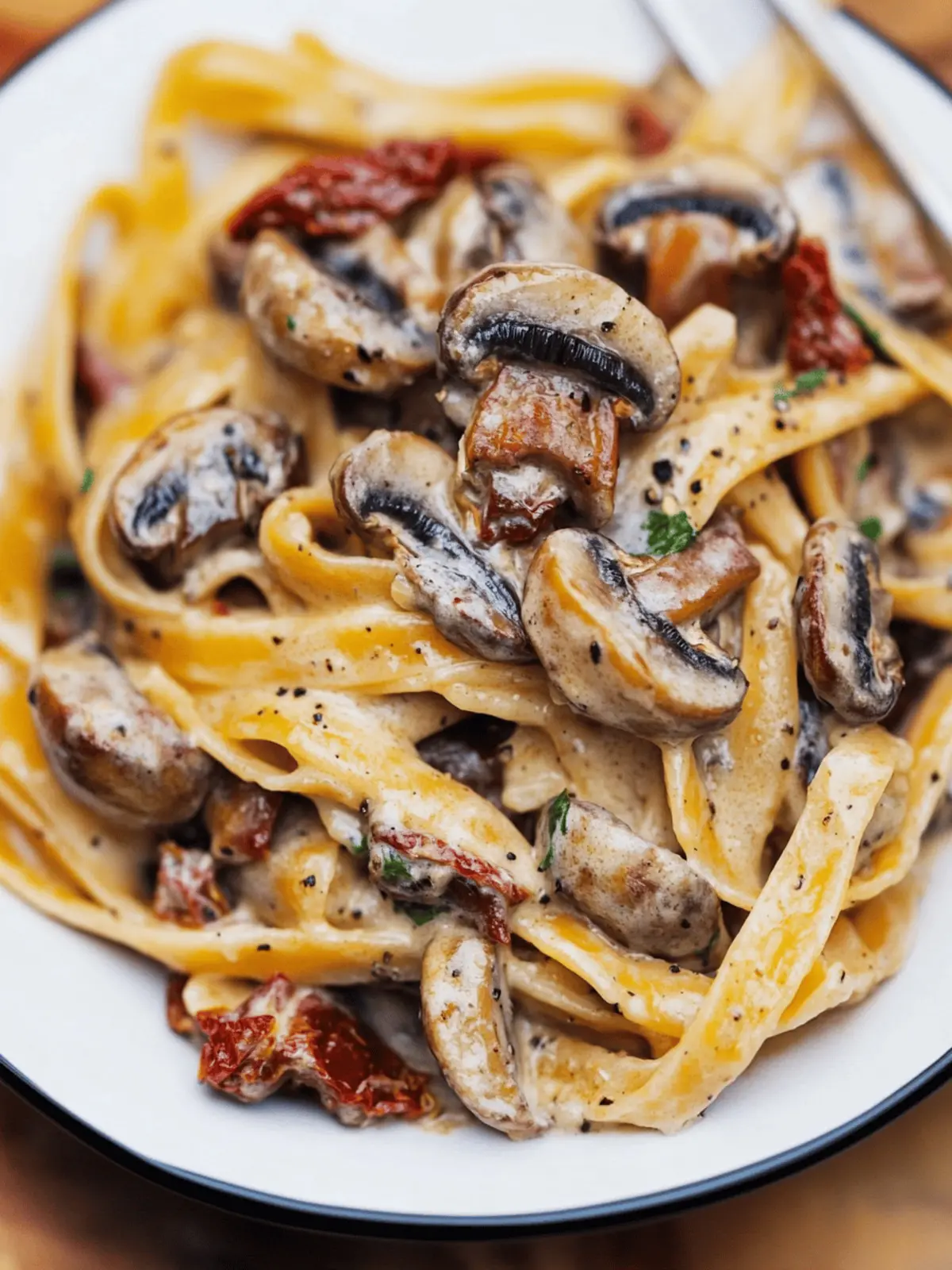 Family-Approved Mushroom Sun-Dried Tomato Cream Spaghetti